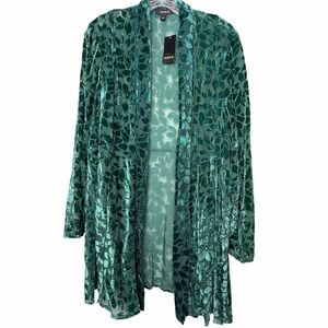 Torrid Green Floral Botanical Velvet Burnout Sheer Kimono Cardigan Sz 1X